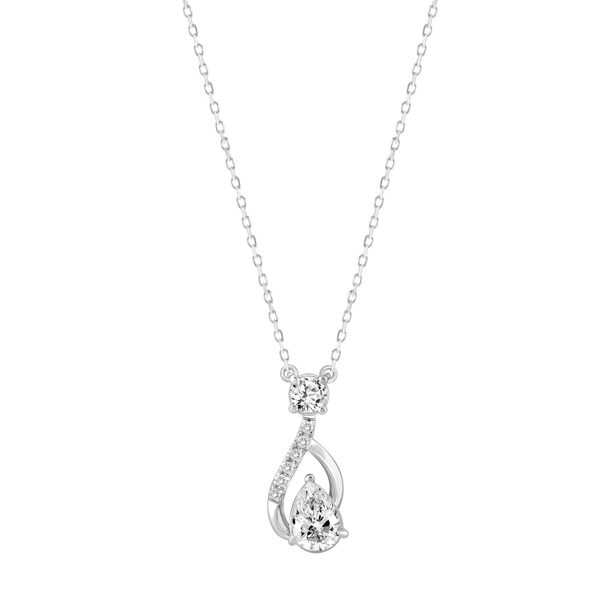 LADIES NECKLACE 1CT ROUND/PEAR DIAMOND 14K WHITE GOLD (CENTER STONE PEAR DIAMOND 3/4CT ) 1 LADIES NECKLACE 1CT ROUND/PEAR DIAMOND 14K WHITE GOLD (CENTER STONE PEAR DIAMOND 3/4CT ) - Image 1