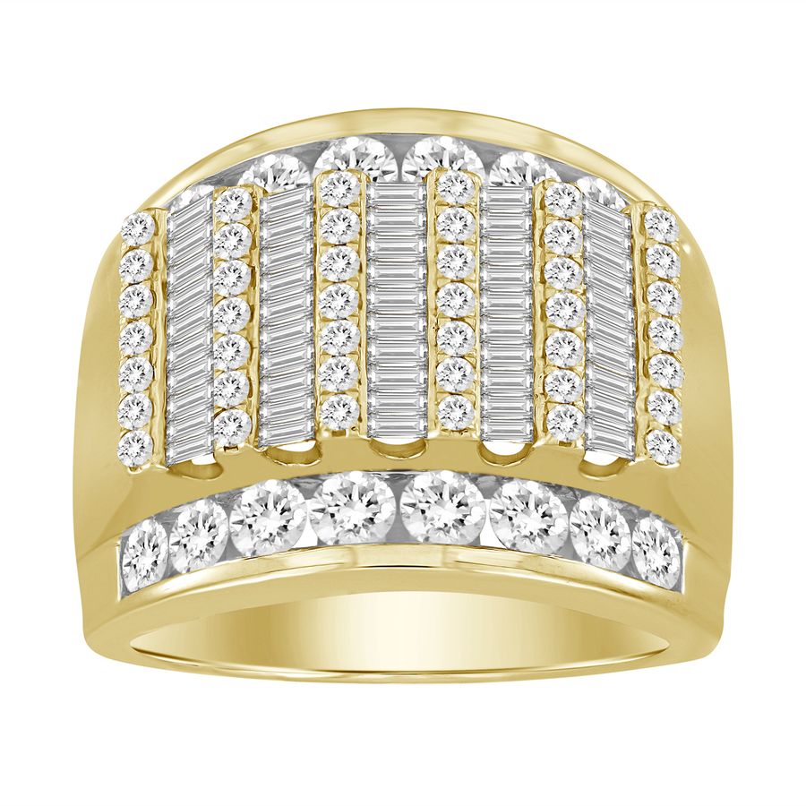MEN'S RING 3.00CT ROUND/BAGUETTE DIAMOND 10K YELLOW GOLD 1 MEN'S RING 3.00CT ROUND/BAGUETTE DIAMOND 10K YELLOW GOLD - Image 1
