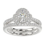 LADIES BRIDAL SET 1.20CT ROUND DIAMOND 14K WHITE GOLD (SI QUALITY) (CENTER STONE 0.50CT OVAL DIAMOND)