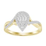 LADIES RING 0.25CT ROUND/BAGUETTE DIAMOND 10K YELLOW GOLD