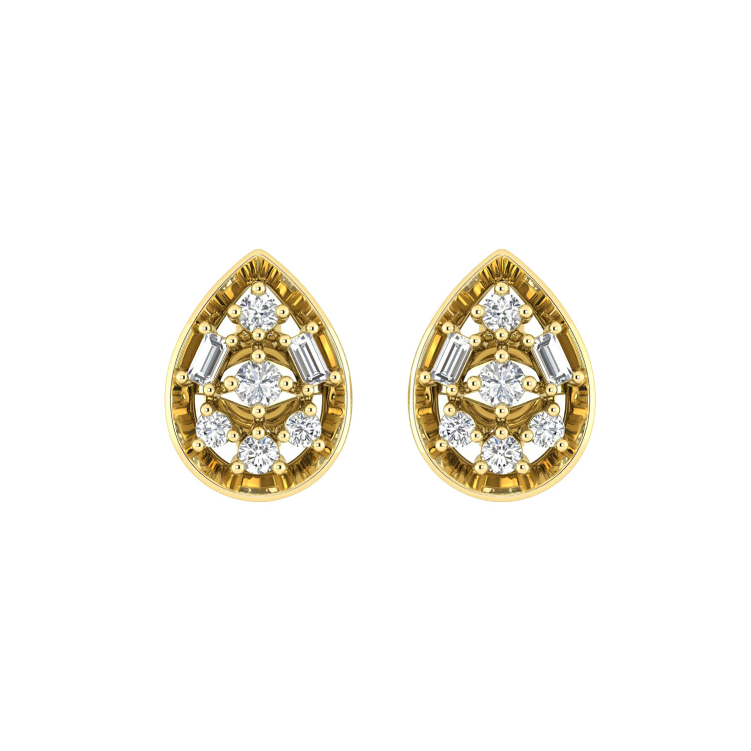 LADIES EARRINGS 0.20CT ROUND/BAGUETTE DIAMOND 10K YELLOW GOLD 1 LADIES EARRINGS 0.20CT ROUND/BAGUETTE DIAMOND 10K YELLOW GOLD - Image 1