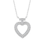 ELEGANCE 10K WHITE GOLD 0.15CT TWISTED CIRCLE HEART & LADIES PENDANT ROUND DIAMOND WITH CHAIN
