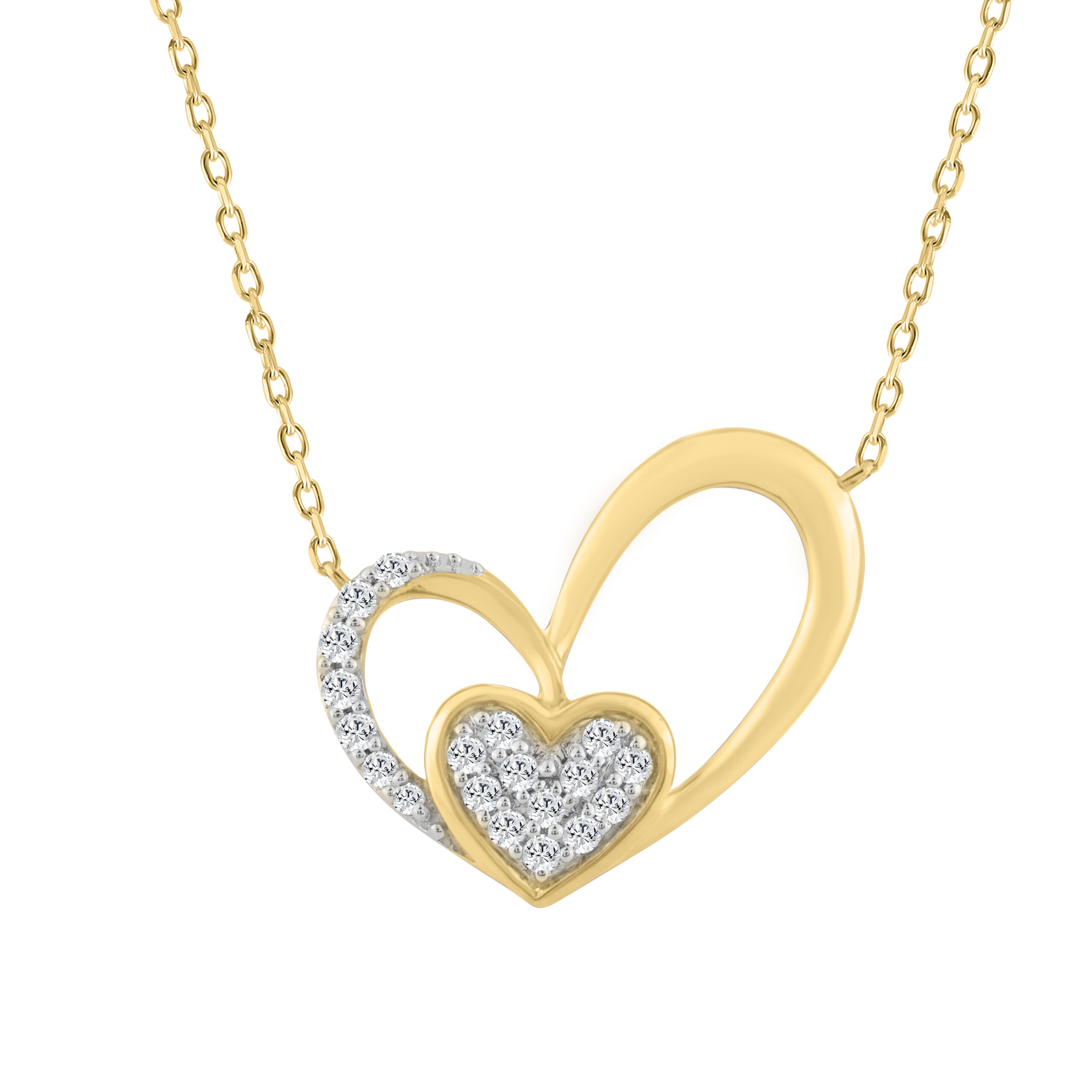 10K YELLOW GOLD DOUBLE HEART DIAMOND PENDANT WITH CHAIN 0.15CT ROUND DIAMOND LADIES JEWELRY 1 10K YELLOW GOLD DOUBLE HEART DIAMOND PENDANT WITH CHAIN 0.15CT ROUND DIAMOND LADIES JEWELRY - Image 1