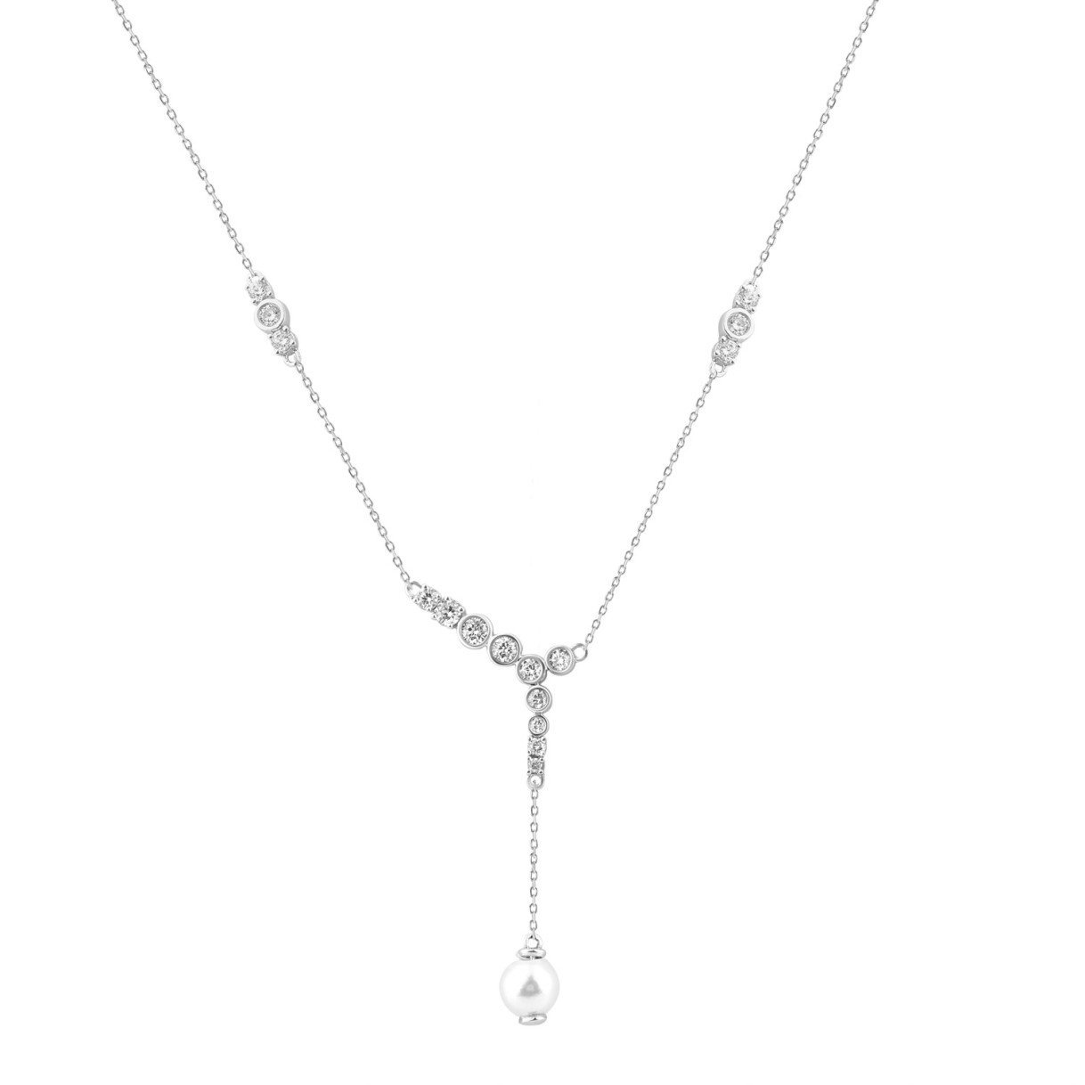 14K White Gold Pearl Drop Necklace For 1/2Ct Round Diamond Luxury Ladies Jewelry (Color F-G -Clarity Vs1/Vs2) 1 14K White Gold Pearl Drop Necklace For 1/2Ct Round Diamond Luxury Ladies Jewelry (Color F-G -Clarity Vs1/Vs2) - Image 1