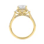 14K Yellow Gold 3 1/2Ct Cushion Cut & Baguette Lab Grown Diamond Halo Ring Round Side Stone Ladies Bridal Engagement Ring 3Ct Cushion Center Stone (Co - Image 2