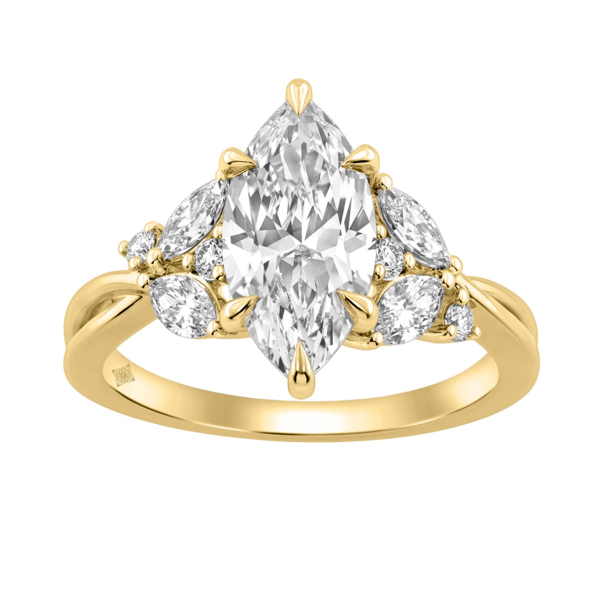 14K Yellow Gold 3 1/2Ct Lab-Grown Diamond Engagement Ring For Women 3Ct Marquise Center With Round Side Stones, Elegant Fashion Bridal Ring (Color F-G 1 14K Yellow Gold 3 1/2Ct Lab-Grown Diamond Engagement Ring For Women 3Ct Marquise Center With Round Side Stones, Elegant Fashion Bridal Ring (Color F-G - Image 1