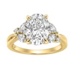 14K Yellow Gold 3 1/2Ct Lab-Grown Diamond Engagement Ring For Women 3Ct Oval Center With Marquise & Round Side Stones, Elegant Bridal Ring (Color F-G