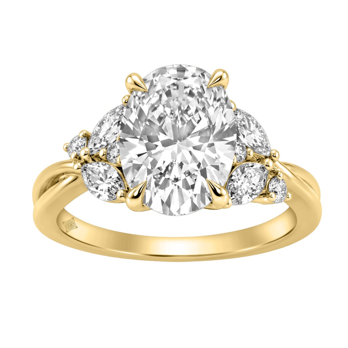 14K Yellow Gold 3 1/2Ct Lab-Grown Diamond Engagement Ring For Women 3Ct Oval Center With Marquise & Round Side Stones, Elegant Bridal Ring (Color F-G 1 14K Yellow Gold 3 1/2Ct Lab-Grown Diamond Engagement Ring For Women 3Ct Oval Center With Marquise & Round Side Stones, Elegant Bridal Ring (Color F-G - Image 1