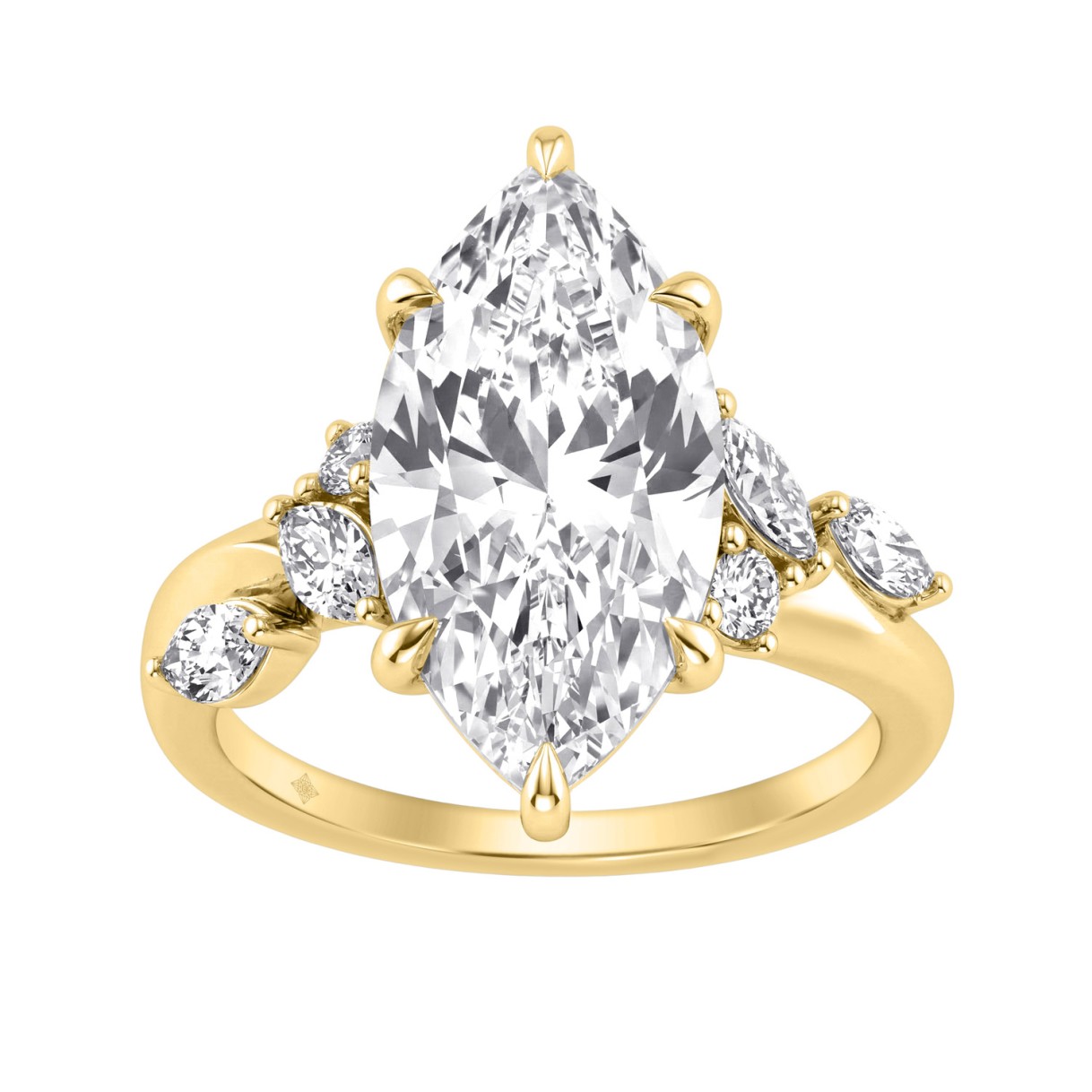 14K Yellow Gold 5 1/2Ct Lab-Grown Diamond Engagement Ring For Women 5Ct Marquise Center Stone With Round Side Stones, Luxury Bridal Ring (Color F-G -C 1 14K Yellow Gold 5 1/2Ct Lab-Grown Diamond Engagement Ring For Women 5Ct Marquise Center Stone With Round Side Stones, Luxury Bridal Ring (Color F-G -C - Image 1