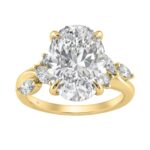 14K Yellow Gold 5 1/2Ct Lab-Grown Diamond Engagement Ring For Women 5Ct Oval Center Stone With Marquise/Round Side Stones, Luxury Bridal Ring (Color F