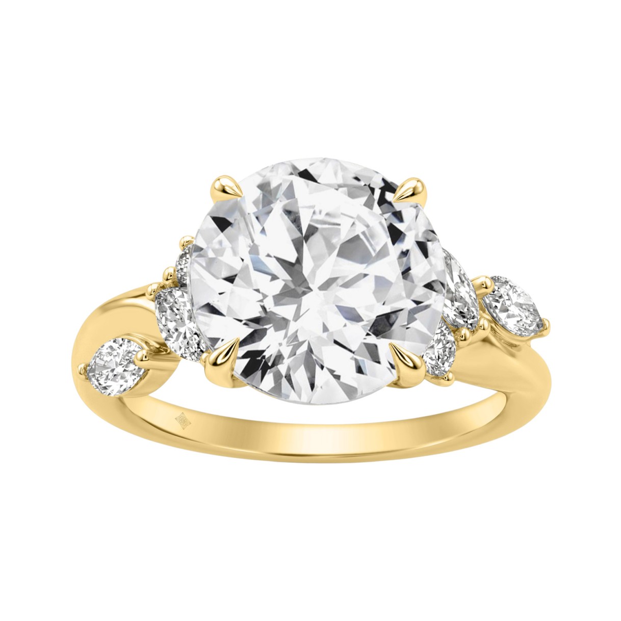 14K Yellow Gold 5 1/2Ct Lab-Grown Diamond Engagement Ring For Women 5Ct Round Center Stone With Marquise Side Stones, Luxury Bridal Ring (Color F-G -C 1 14K Yellow Gold 5 1/2Ct Lab-Grown Diamond Engagement Ring For Women 5Ct Round Center Stone With Marquise Side Stones, Luxury Bridal Ring (Color F-G -C - Image 1