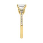 14K Yellow Gold Lab Grown Emerald Cut Diamond Ladies Engagement Ring 1 1/4Ct With Round & Baguette Side Stones 1Ct Emerald Center Stone (Color F-G - Image 3