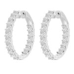 LADIES HOOP EARRINGS 7CT PRINCESS DIAMOND 14K WHITE GOLD