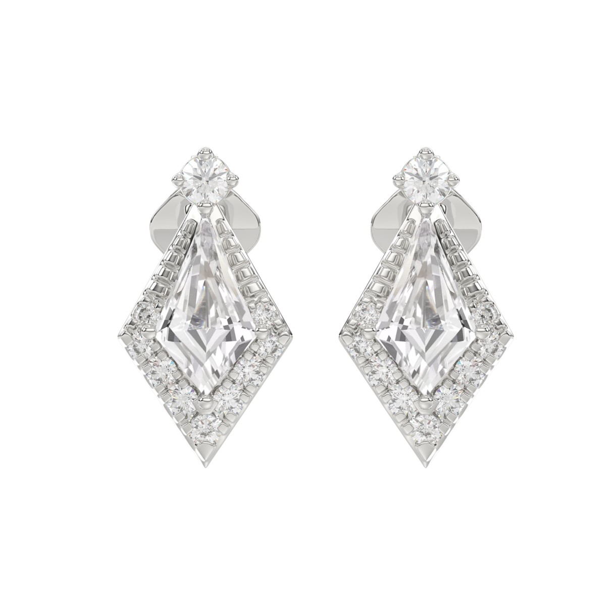 14K WHITE GOLD 1 1/4CT ROUND/KITE STEP CUT DIAMOND LADIES EARRINGS 1 14K WHITE GOLD 1 1/4CT ROUND/KITE STEP CUT DIAMOND LADIES EARRINGS - Image 1