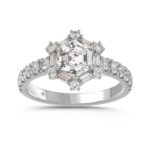 14K WHITE GOLD 1 3/4CT ROUND/BAGUETTE/HEZAGON STEP CUT DIAMOND LADIES RING