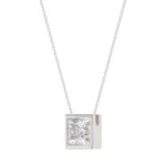 LADIES SOLITAIRE PENDANT 1CT PRINCESS DIAMOND 14K WHITE GOLD WITH CHAIN - Image 3