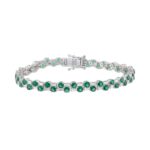 14K WHITE GOLD 8.00CT BAGUETTE/ROUND DIAMOND LADIES BRACELET (GREEN EMERALD ROUND DIAMOND 6 5/8CT)