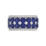 14K WHITE GOLD 4.00CT ROUND/ROUND BLUE SAPPHIRE DIAMOND LADIES RING - Image 2