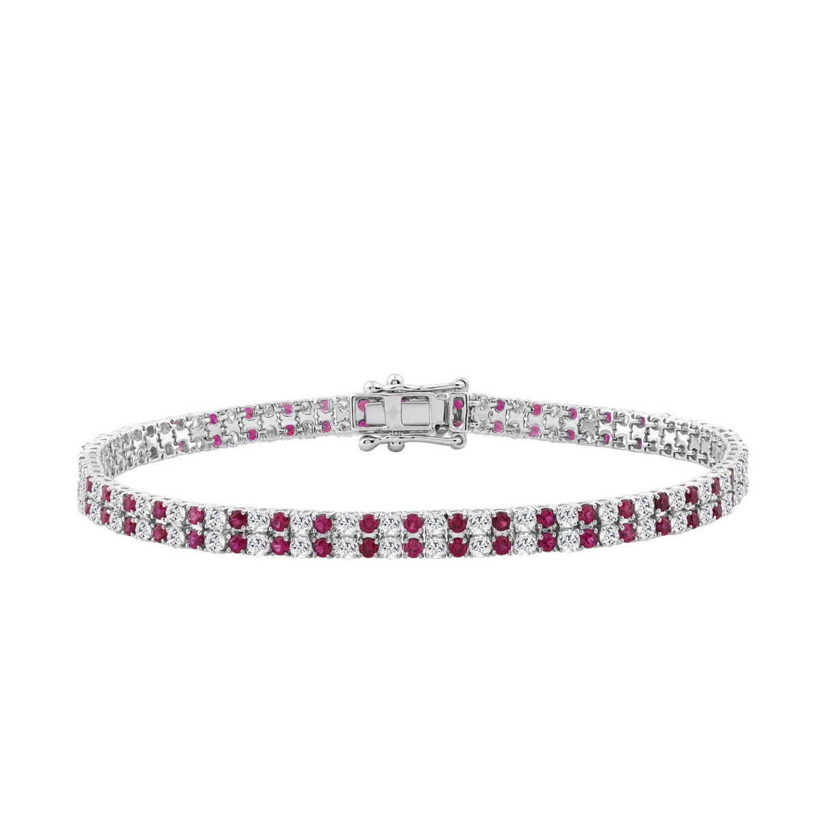14K WHITE GOLD 5 3/4CT ROUND/RUBY ROUND DIAMOND LADIES BRACELET (RUBY ROUND DIAMOND 2 3/4CT) 1 14K WHITE GOLD 5 3/4CT ROUND/RUBY ROUND DIAMOND LADIES BRACELET (RUBY ROUND DIAMOND 2 3/4CT) - Image 1