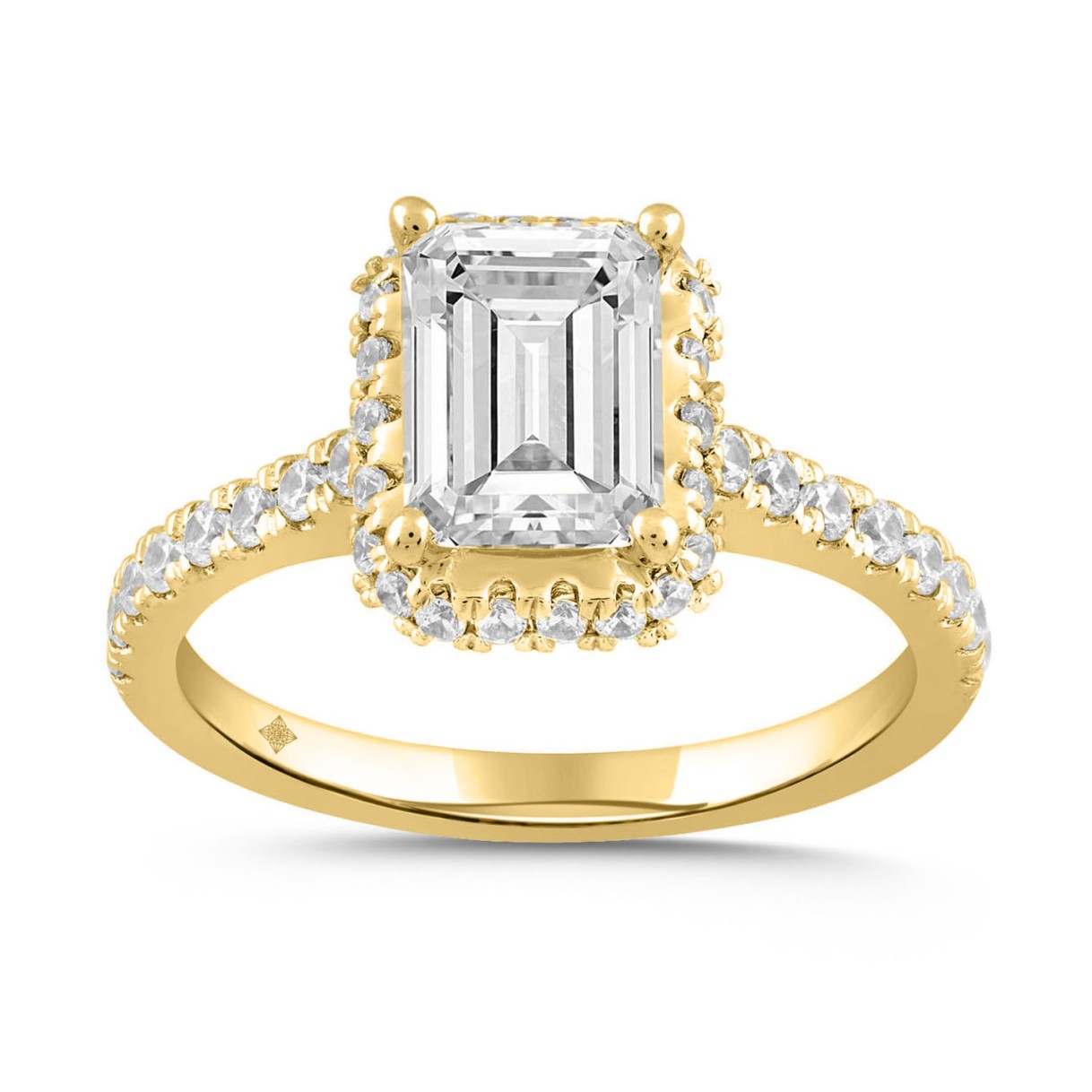 LADIES RING 2 1/2CT ROUND/EMERALD DIAMOND 14K YELLOW GOLD (CENTER STONE EMERALD DIAMOND 2CT ) 1 LADIES RING 2 1/2CT ROUND/EMERALD DIAMOND 14K YELLOW GOLD (CENTER STONE EMERALD DIAMOND 2CT ) - Image 1
