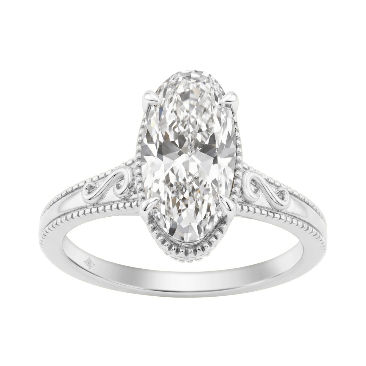LADIES 14K White Gold 2 1/6Ct Diamond Engagement Ring Elongated Oval Cut Center With Round Side Stones, Elegant Fine Ring 2Ct Oval Center Stone (Color 1 LADIES 14K White Gold 2 1/6Ct Diamond Engagement Ring Elongated Oval Cut Center With Round Side Stones, Elegant Fine Ring 2Ct Oval Center Stone (Color - Image 1