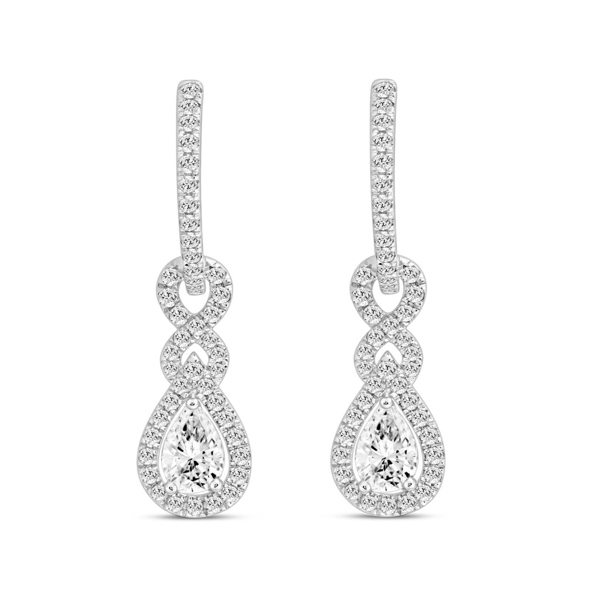 LADIES HOOPS EARRINGS 2.00CT ROUND/PEAR DIAMOND 14K WHITE GOLD 1 LADIES HOOPS EARRINGS 2.00CT ROUND/PEAR DIAMOND 14K WHITE GOLD - Image 1