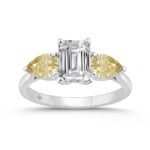 14K WHITE GOLD 2 1/2CT EMERALD/YELLOW PEAR DIAMOND LADIES RING (CENTER STONE EMERALD DIAMOND 1 1/2CT)