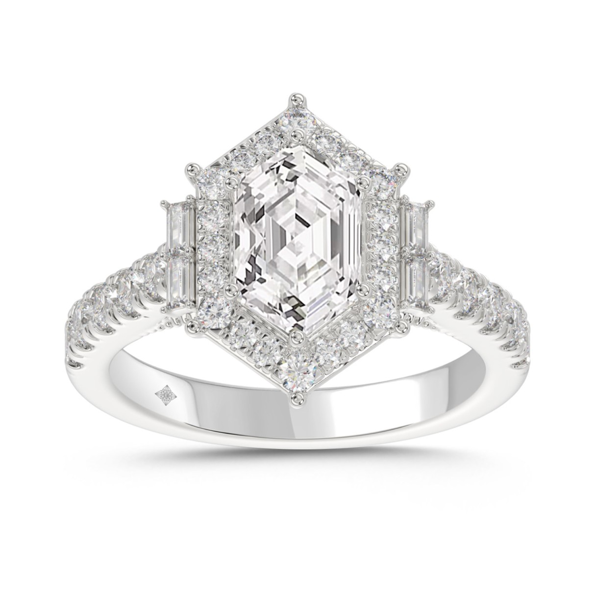 14K WHITE GOLD 2 1/4CT ROUND/BAGUETTE/HEXAGON DIAMOND LADIES RING 1 14K WHITE GOLD 2 1/4CT ROUND/BAGUETTE/HEXAGON DIAMOND LADIES RING - Image 1