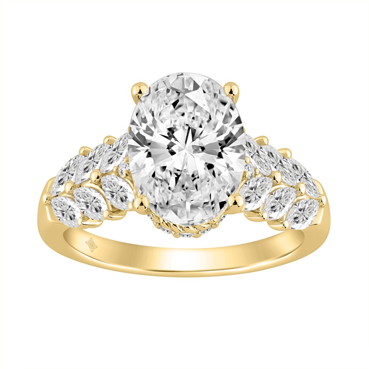 14K YELLOW GOLD 4.00CT ROUND/OVAL/MARQUISE DIAMOND LADIES RING (CENTER STONE OVAL DIAMOND 3CT) 1 14K YELLOW GOLD 4.00CT ROUND/OVAL/MARQUISE DIAMOND LADIES RING (CENTER STONE OVAL DIAMOND 3CT) - Image 1