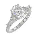 LADIES RING 3 1/2CT ROUND/HALF MOON/OVAL/BAGUETTE DIAMOND 14K WHITE GOLD (CENTER STONE OVAL DIAMOND 2CT ) - Image 4