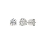 LADIES SOLITAIRE EARRINGS 1 1/2CT ROUND DIAMOND 14K WHITE GOLD - Image 3