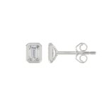 LADIES SOLITAIRE EARRINGS 1CT EMERALD DIAMOND 14K WHITE GOLD - Image 2