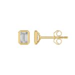 LADIES SOLITAIRE EARRINGS 1CT EMERALD DIAMOND 14K YELLOW GOLD - Image 2