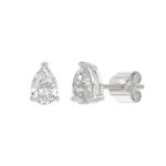 LADIES SOLITAIRE EARRINGS 2CT PEAR DIAMOND 14K WHITE GOLD - Image 3