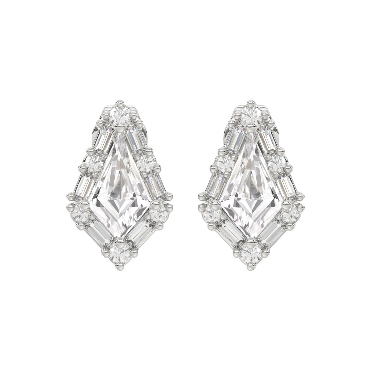 14K WHITE GOLD 1 1/4CT ROUND/BAGUETTE/KITE DIAMOND LADIES EARRINGS 1 14K WHITE GOLD 1 1/4CT ROUND/BAGUETTE/KITE DIAMOND LADIES EARRINGS - Image 1