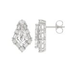 14K WHITE GOLD 1 1/4CT ROUND/BAGUETTE/KITE DIAMOND LADIES EARRINGS - Image 2