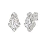14K WHITE GOLD 1 1/4CT ROUND/BAGUETTE/KITE DIAMOND LADIES EARRINGS - Image 3