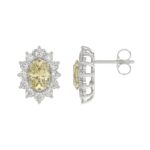 14K WHITE GOLD CRAFTED WITH 18K YELLOW GOLD BACK PLATE 1 1/2CT ROUND/YELLOW OVAL DIAMOND LADIES EARRINGS - Image 2