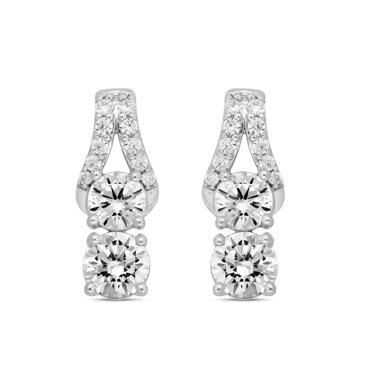 LADIES EARRINGS 2CT ROUND DIAMOND 14K WHITE GOLD 1 LADIES EARRINGS 2CT ROUND DIAMOND 14K WHITE GOLD - Image 1