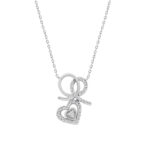 10K WHITE GOLD DOUBLE HEART FASHION PENDANT WITH CHAIN FOR LADIES 0.15CT ROUND DIAMOND
