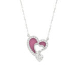 10K WHITE GOLD LADIES PENDANT INCLUDES WITH CHAIN  0.20CT ROUND DIAMOND & PINK ENAMEL, INCLUDES CHAIN