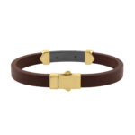 Men’S Sterling Silver Yellow  Bracelet With Brown Leather Strap And Central Black Accent – 0.25Ct - Image 2