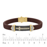Men’S Sterling Silver Yellow  Bracelet With Brown Leather Strap And Central Black Accent – 0.25Ct - Image 3
