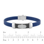 0.25 Ct Round Diamond Men’S Bracelet – Sterling Silver White With Rubber Strap (Blue/Black) - Image 3