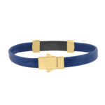 0.25 Ct Round Diamond Men’S Bracelet Yellow Gold  With Rubber Strap (Blue/Black) - Image 2