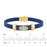0.25 Ct Round Diamond Men’S Bracelet Yellow Gold  With Rubber Strap (Blue/Black) - Image 3
