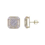 LADIES STUD EARRINGS 0.33CT ROUND/BAGUETTE DIAMOND 10K YELLOW GOLD
