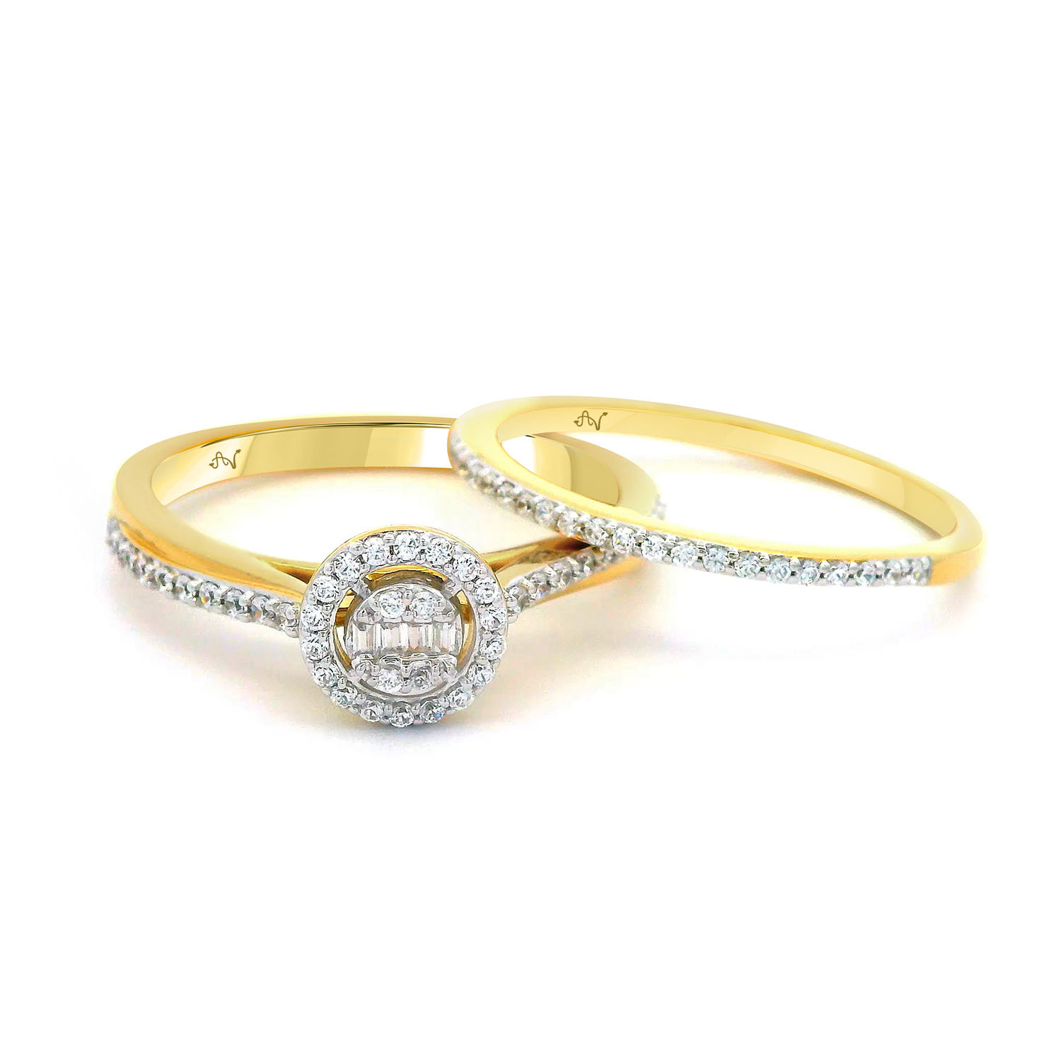 LADIES BRIDAL SET 0.32CT ROUND/BAGUETTE DIAMOND 14K YELLOW GOLD 1 LADIES BRIDAL SET 0.32CT ROUND/BAGUETTE DIAMOND 14K YELLOW GOLD - Image 1