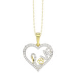 Elegance Ladies Love Heart-Shaped Pendant 0.20Ct  Round Diamond, 10K Yellow Gold Fashion Pendant With Chain
