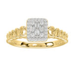 Ladies Halo Engagement Ring 0.20Ct Round & Baguette Diamond 10K Yellow Gold – Elegant Wedding Or Promise Jewelry